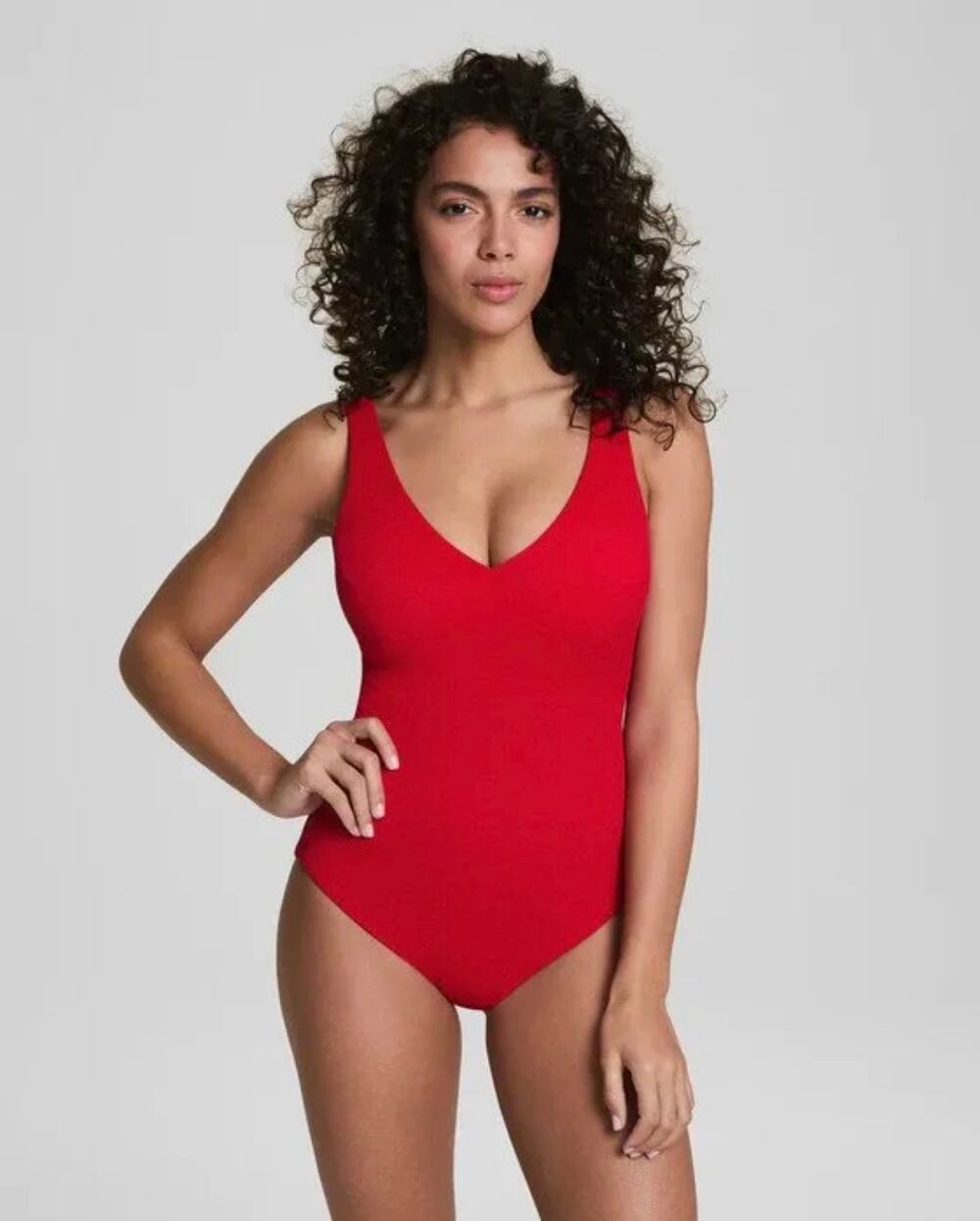 NWOT SPANX Red One Piece Swimsuit Size Small Plunge V Neck Textured